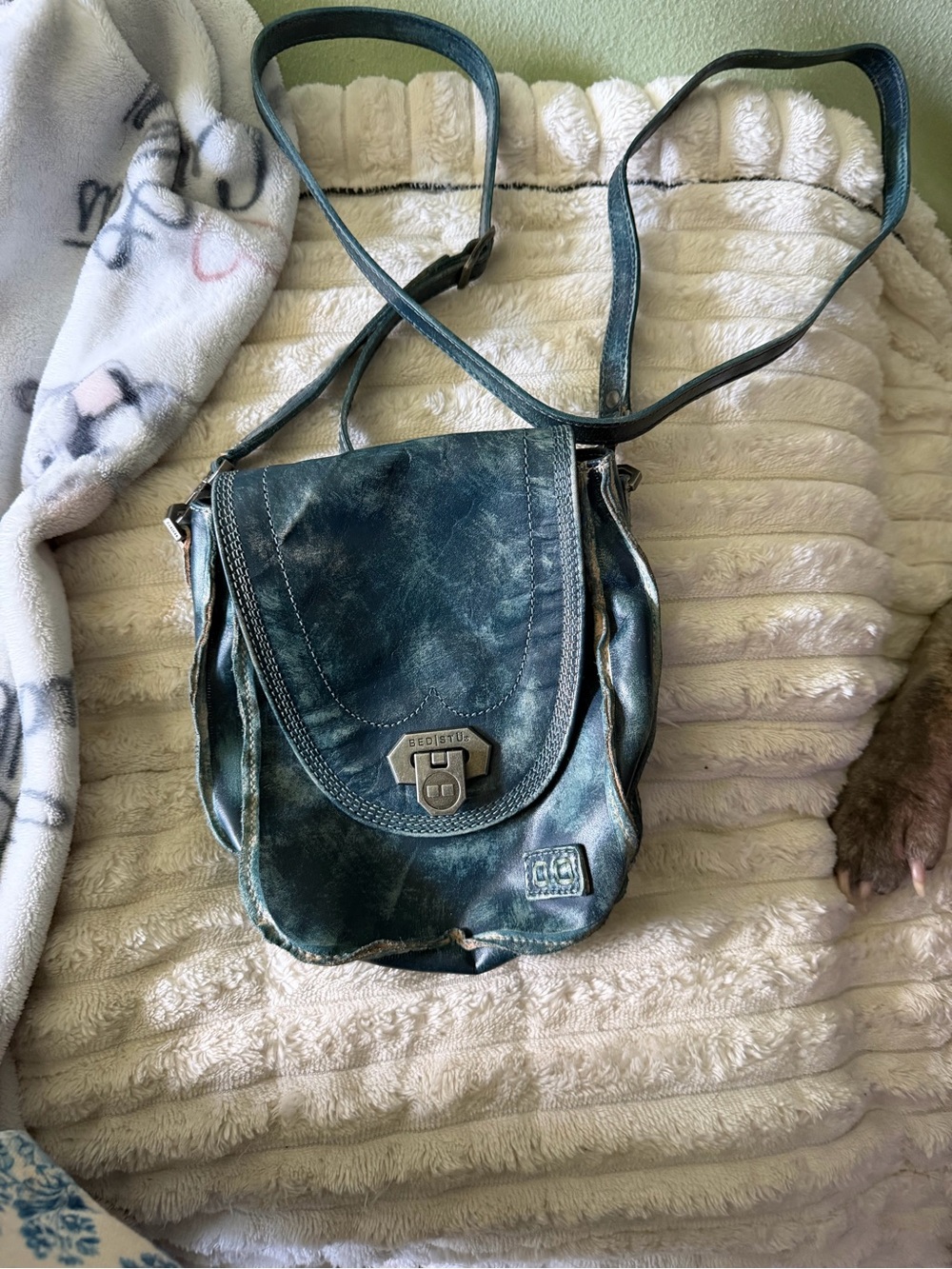Bed Stu Distressed Teal Leather Crossbody Bag